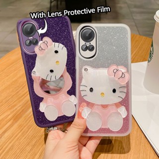 เคสโทรศัพท์มือถือแบบนิ่ม ใส กันรอยเลนส์กล้อง ลาย KITTY พร้อมกระจกแต่งหน้า สําหรับ Oppo Reno 10 Pro Global Version Reno10 Pro+ 5G Reno10Pro Plus