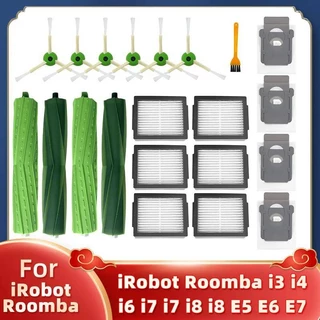 Irobot Roomba i3 i4 i6 i7 i8 j7 E5 E6 E7 อุปกรณ์เสริมแปรงหลัก หุ่นยนต์ดูดฝุ่น แปรงหลัก แปรงด้านข้าง ไส้กรอง แผ่นกรอง HEPA กรอง และถุงเก็บฝุ่น ถุงเก็บฝุ่น สําหรับหุ่นยนต์ดูด ล้อยาง