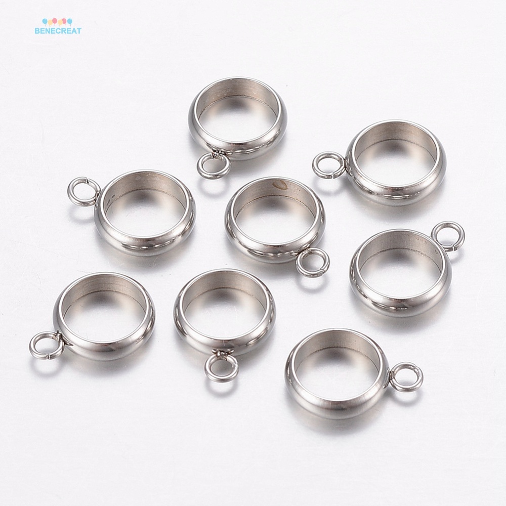 จี้สเตนเลส 201 ทรงกลมแบน เส้นผ่าศูนย์กลางภายใน 12-13x9-10x2.5-3 มม. รู 2 มม. 7-8 มม. 10 ชิ้น