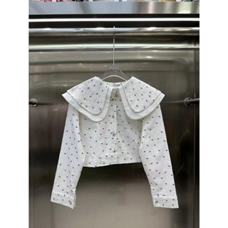 NZBK MIU MIU 2023 cute wind wave point design doll collar short aging all-match shirt all-match top