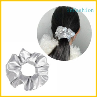 Inf ยางรัดผม หนัง PU สีเงิน Y2K เรียบง่าย เครื่องประดับผม