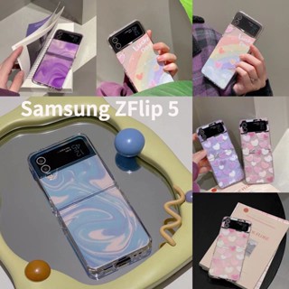 เคสโทรศัพท์มือถือ PC แข็ง แบบใส กันกระแทก ลายหัวใจ สีม่วง สีชมพู สําหรับ Samsung Galaxy Z Flip 5 5G 3in1 Z Flip 5