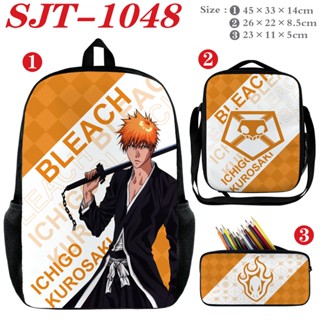 Bleach กระเป๋าเป้สะพายหลัง ผ้าแคนวาส ลายการ์ตูน หลากสี ทนต่อการเสียดสี สําหรับใส่กล่องอาหารกลางวัน 3 ชิ้น