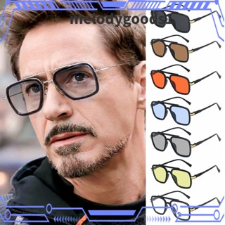 Melodygoods1 แว่นตากันแดด กรอบโลหะ ทรงสี่เหลี่ยม ลาย Tony Stark หรูหรา สไปเดอร์แมน