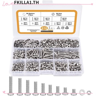 Faccfki ชุดน็อต และสลักเกลียว หัวกระทะ สเตนเลส 304 810 ชิ้น|สกรู|ชุดสกรูอิเล็กทรอนิกส์ M4 4 6 8 10 12 14 16 18 20 มม.