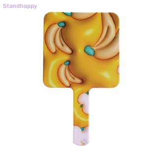 Standhappy ใหม่ กระจกแต่งหน้า ทรงสี่เหลี่ยม ลายกล้วย พร้อมที่จับ แบบพกพา สําหรับร้านทําสปา