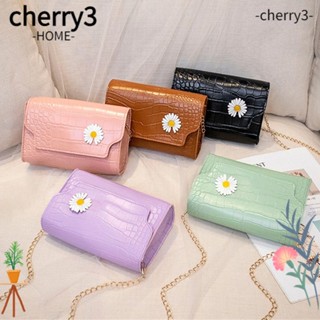 Cherry3 กระเป๋าสะพายไหล่ สะพายข้าง หนัง PU แต่งสายโซ่ ขนาดเล็ก ลายดอกเดซี่น่ารัก สีพื้น สําหรับผู้หญิง