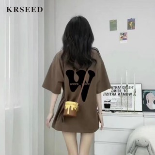 Krseed Pure Cotton American High Street Letter พิมพ์ไหล่ไหล่สั้น ๆ