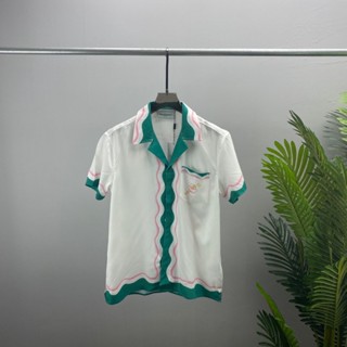 MYQR CASABLANCA trendy brand European ca short-sleeved shirt balloon letter printing color matching mens and womens same shirt cardigan spot