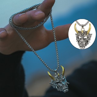 Mens Gothic Ghost Warrior Skull Samurai Mask Pendant Chain Necklace Jewelry