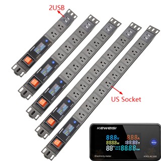 รางปลั๊กไฟ PDU พร้อมจอแสดงผลดิจิทัล สําหรับอุปกรณ์กระจายไฟ รูมาตรฐานอเมริกัน สายเคเบิลต่อขยาย 2USB 2 เมตร