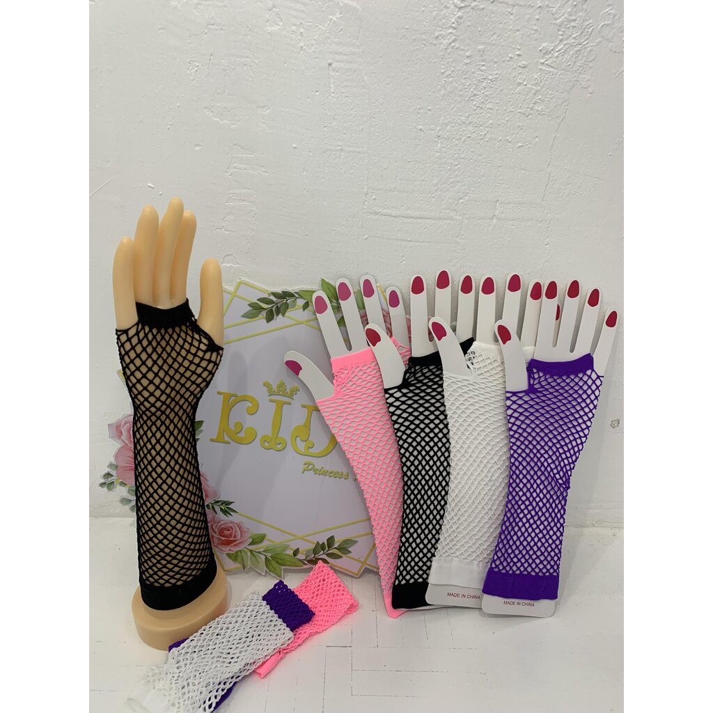 sถุงมือเด็ก(มีหน้าร้านอยู่รัชดา)PL17 สีขาว สีดำ สีม่วง สีชมพู ถุงมือตาข่ายยาวเปิ