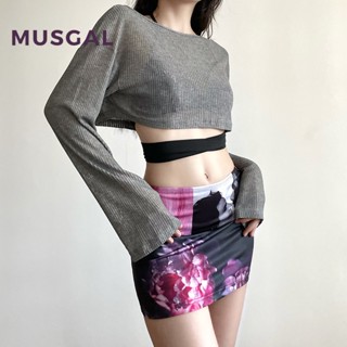 Musgal เสื้อครอปท็อปลําลอง แขนยาว คอกลม ทรงหลวม สีพื้น เข้ากับทุกการแต่งกาย แฟชั่นสําหรับสตรี 2023