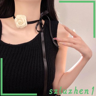 [Szluzhen1] สร้อยคอโชคเกอร์ จี้ดอกคามิเลีย ขนาดใหญ่ สีขาว สําหรับงานแต่งงาน