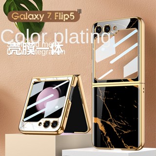 Gkk เคสโทรศัพท์มือถือกระจกนิรภัย แบบแข็ง ขอบชุบ สําหรับ Samsung Galaxy Z Flip5 Flip 3 Flip4 5G Z Flip 5