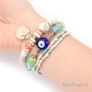 King สายรัดข้อมือ ประดับลูกปัด หลายชั้น วางซ้อนกันได้ สําหรับ Evil Eye