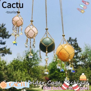 Cactu สร้อยคอโซ่ จี้กรงคริสตัล สีเงิน ทองแดง