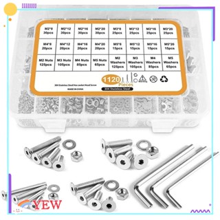 Yew สกรูซ็อกเก็ต หัวแบน สเตนเลส 304 M2 M3 M4 M5 พร้อมประแจหกเหลี่ยม 1120 ชิ้น