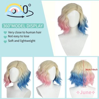 June วิกผมสั้นสังเคราะห์ สีฟ้า ชมพู ขาว 36 ซม. สําหรับผู้หญิง