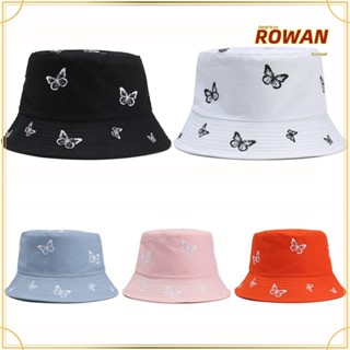 Rowans หมวกบักเก็ตลําลอง กันแดด ปักลายผีเสื้อ