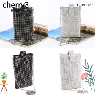 Cherry3 กระเป๋าสะพายข้าง ประดับพลอยเทียม ขนาดเล็ก สีพื้น พร้อมสายสะพาย แฟชั่นสําหรับผู้หญิง