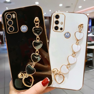 เคสโทรศัพท์มือถือ พร้อมสายคล้องมือ รูปหัวใจ สําหรับ Motorola Moto G60 G20 G30 G50 4g 5g G22 E20 G10 G52 G8 G9 E7 Power Play Plus