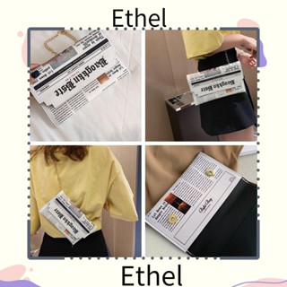 Ethel1 กระเป๋าสะพายไหล่ หนัง PU ทรงคลัทช์ ทรงสี่เหลี่ยม ลายหนังสือพิมพ์ แบบพกพา เหมาะกับการเดินทาง