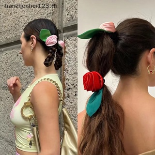 Hanhai Sa Scrunchies ยางรัดผม แบบยืดหยุ่น ลายดอกกุหลาบ สไตล์เกาหลี โรแมนติก ของขวัญแฟชั่น สําหรับผู้หญิง เด็กผู้หญิง เด็กผู้หญิง เดินทาง TH