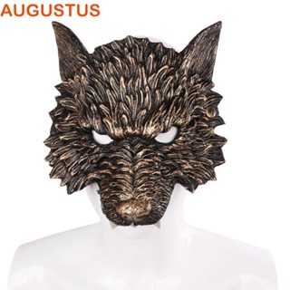 Augustus หน้ากากหมาป่าฮาโลวีน หนัง PU 3D เต็มหน้า ของขวัญ สําหรับวันฮาโลวีน