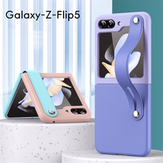 เคสโทรศัพท์มือถือ ผิวด้าน พร้อมสายคล้องข้อมือ สีแคนดี้ หรูหรา สําหรับ Galaxy Z Flip 5 5G Z Flip5 Flip5 Zflip5