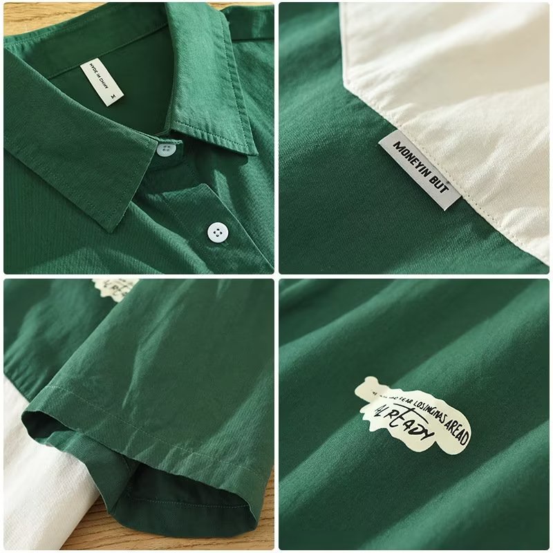 เสื้อเชิ้ตลําลอง ขนาดใหญ่ สีคอนทราสต์ สไตล์เกาหลีใต้ แฟชั่นสําหรับผู้ชาย