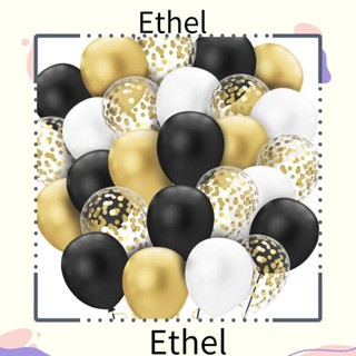 Ethel1 ลูกโป่งยาง สีดํา ทอง พร้อมริบบิ้น 12 นิ้ว สําหรับตกแต่งงานปาร์ตี้ 60 ชิ้น