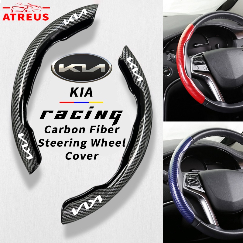 ใหม่ Kia ปลอกหุ้มพวงมาลัยคาร์บอนไฟเบอร์ หุ้มพวงมาลัยรถยนต์ กันลื่น สําหรับ Kia EV6 GT Carnival Soul EV Picanto Rio K5 Cerato Sorento Sportage High Performance Steering Wheel Cover