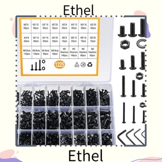 Ethel1 ชุดน็อต สลักเกลียว 1225 ชิ้น สกรูเมตริก M2 M3 M4 M5 16 ขนาด พร้อมประแจหกเหลี่ยม เหล็กคาร์บอน เกรด 10.9 สีดํา|สกรูอิเล็กทรอนิกส์