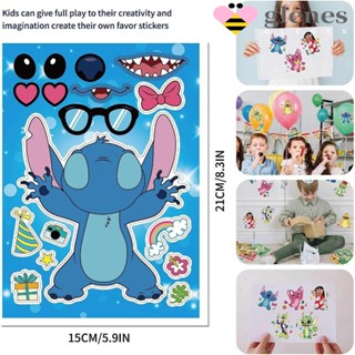 Glenes สติกเกอร์จิ๊กซอว์ ลายการ์ตูน Lilo &amp; Stitch กันน้ํา DIY สําหรับเด็ก 16 แผ่น