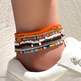 Spot# Foreign trade cross-border hot sale bohemian style fashion mixed color rice beads beach anklets seven-piece set 8jj