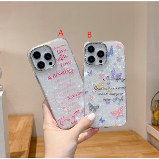 พร้อมส่ง เคสโทรศัพท์มือถือชุบไฟฟ้า ลายผีเสื้อ ภาษาอังกฤษ สําหรับ iphone14 promax 14 14pro 14plus 13 12 11 13PROMAX