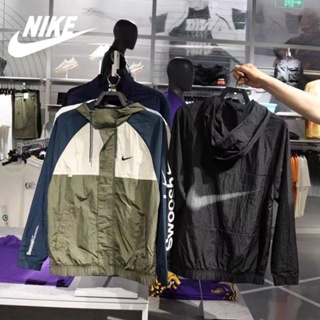 Nike ของแท้ 100% เสื้อแจ็กเก็ตกีฬา มีฮู้ด ระบายอากาศ น้ําหนักเบา สไตล์เรโทร สําหรับผู้ชาย