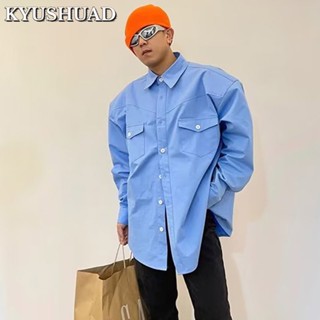 KYUSHUAD อารมณ์สีที่บริสุทธิ์มาตรฐานแฟชั่นเสื้อเชิ้ตยอดนิยมของเยาวชนวรรณกรรมและศิลปะของผู้ชายเสื้อแขนยาวใหม่