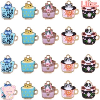 Lilac ชาร์มแก้วกาแฟ โลหะผสม รูปแมวน่ารัก 15*15 50 ชิ้น DIY