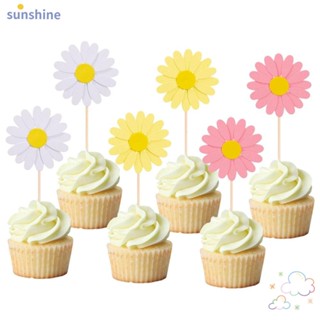 Ssunshine ท็อปเปอร์พลาสติก รูปดอกเดซี่ 3 สี สําหรับตกแต่งเค้กวาเลนไทน์ ปาร์ตี้ DIY