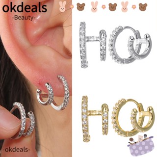 Okdeals ต่างหูสองชั้น สีทอง เครื่องประดับ ของขวัญสําหรับผู้หญิง ผู้ชาย ต่างหูนักปีนเขา