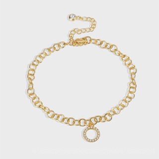 0806-HFCY-JL A0016 French Minority Design Sense Buckle Chain round Micro Inlaid Zircon Anklet Female Copper Plated Real Gold Foot Accessories KYBX