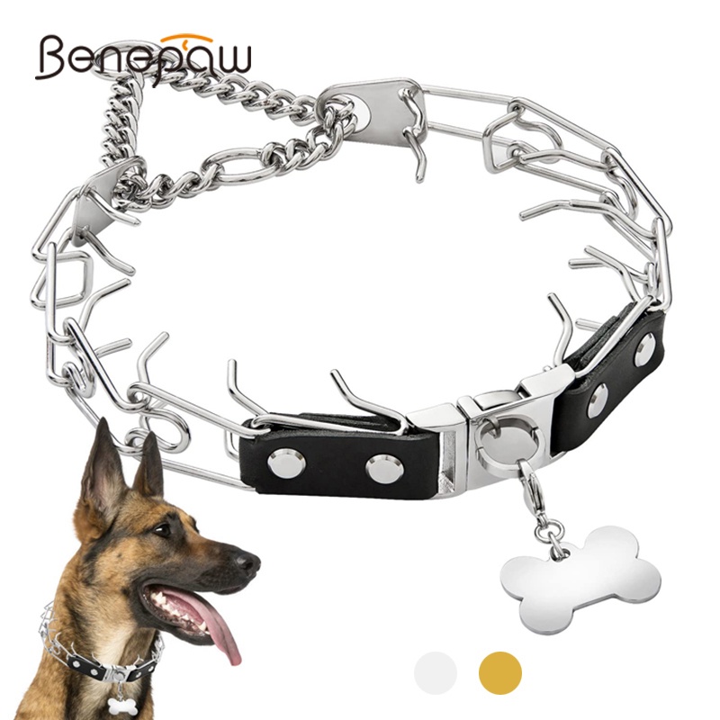 Benepaw ปลอกคอสเตนเลส ปรับได้ ป้องกันการดึง สําหรับฝึกสุนัข