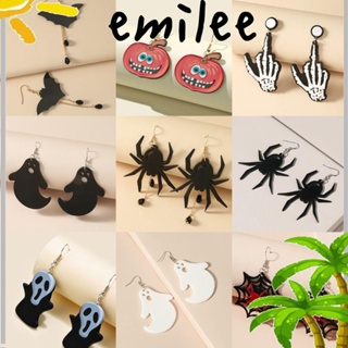 Emilee ใหม่ ต่างหูสตั๊ด อะคริลิค รูปกะโหลกผี สีดํา สไตล์พังก์ ฮาโลวีน สําหรับผู้หญิง 2 ชิ้น