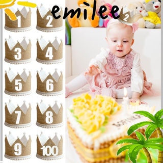 Emilee หมวกผ้ากระสอบ ลายมงกุฎ ผ้าลินิน สีกากี คลาสสิก สําหรับปาร์ตี้วันเกิด 1 2 3 4 5 6 7 8 9 ปี