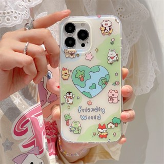 เคสโทรศัพท์มือถือ ซิลิโคน กันกระแทก ลายการ์ตูนสัตว์น่ารัก สองชั้น สําหรับ iphone 13 11 12 13 14 14promax 14pro 14 13Promax 11 12