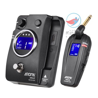 Aroma ARG-07 ระบบส่งสัญญาณกีตาร์ไร้สาย (Transmisster &amp; Receiver) ปลั๊ก 6.35 มม. หน้าจอ LCD 4 ช่องทาง ระยะ 35 ม. แบตเตอรี่ในตัว รองรับจูนเนอร์ปิดเสียง