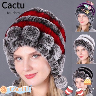 Cactu หมวกขนเฟอร์เทียม ผู้หญิง สุภาพสตรี รัสเซีย กระเป๋าเป้ อบอุ่น หมวกตุ๊กตาหนา