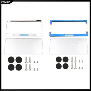 [sylviar] ชุดกรอบป้ายทะเบียนรถยนต์ สเตนเลส 4 หลุม กันสนิม พร้อมฝาปิด 2 ชิ้น